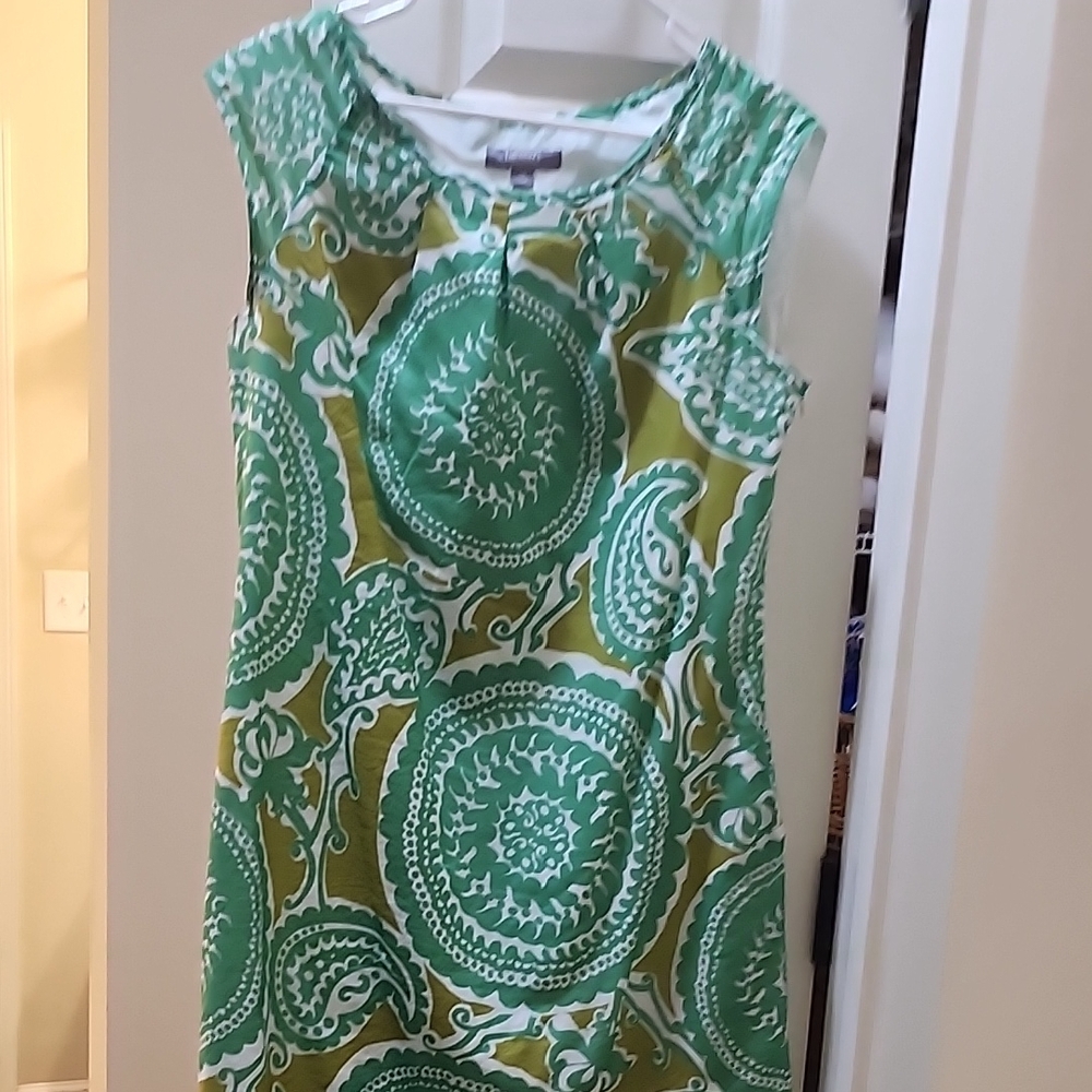 Merona Dress in Green and White Medallion